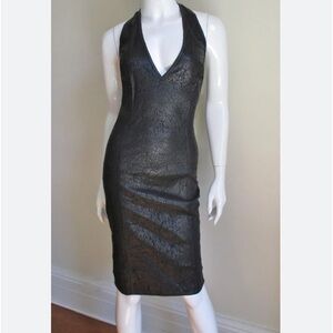 Gianni Versace | Laser Perforated 100% Leather Halter Dress Vintage